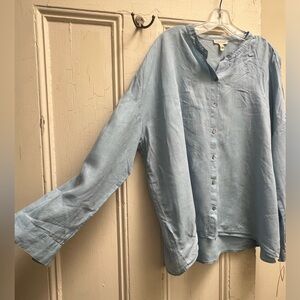 Eileen Fisher 100% Organic Linen Easy Button Down Shirt